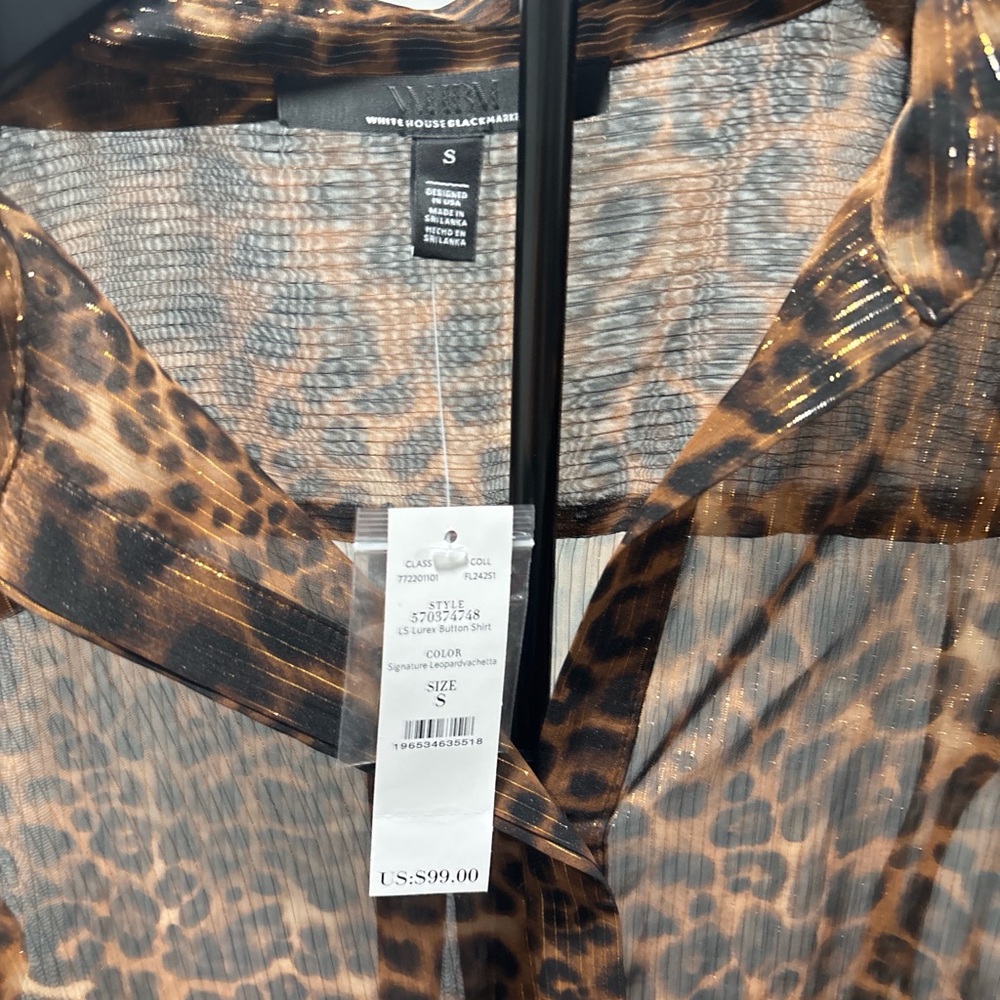 White House Black Market Animal Print Sheer Blouse - Picture 3 of 4